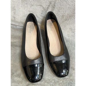 Clark’s Women’s 10 M Marilyn Sara Leather Block Heel Pumps Black Cap Toe Money